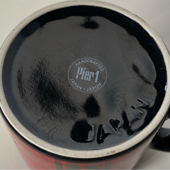 Pier 1 Mug Tartan Plaid Red Black Vintage EUC Coffee Stoneware Japan Retired - Picture 8 of 14